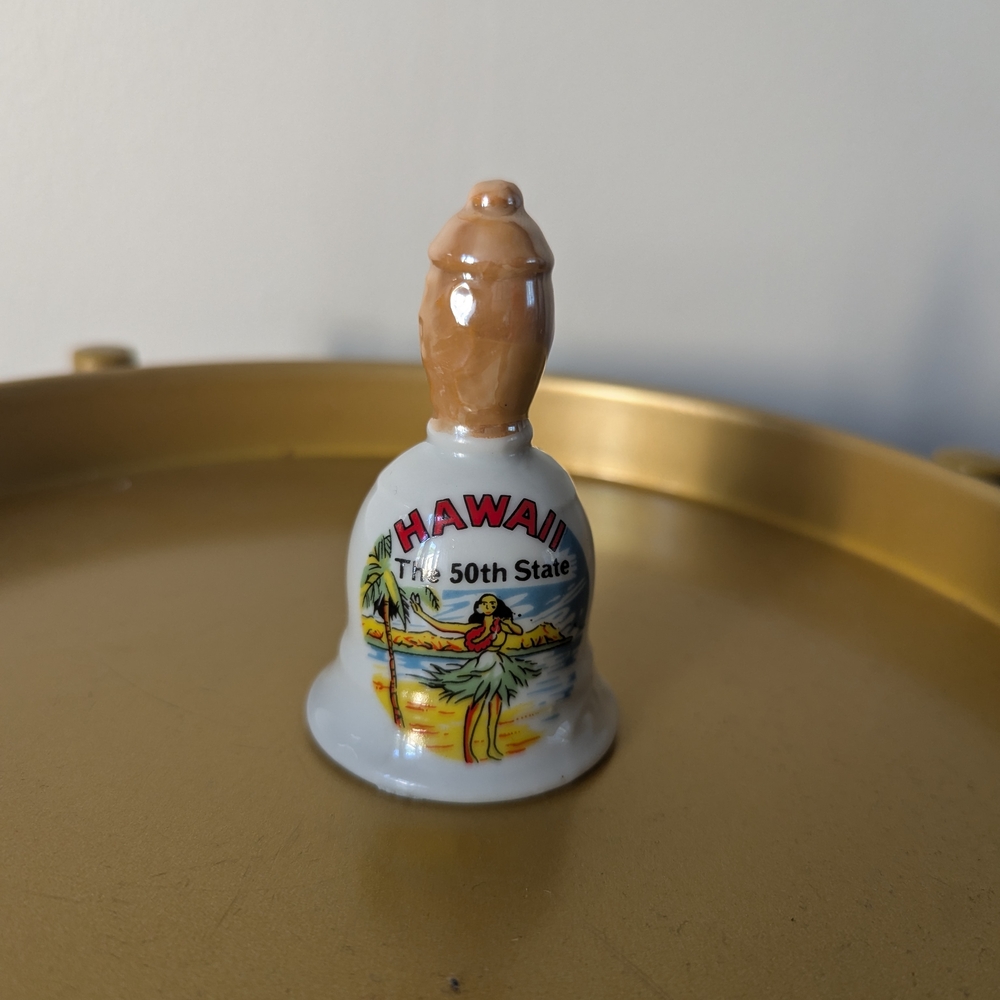 Vintage Hawaii The 50th State Ceramic Souvenir Bell with Colorful Design